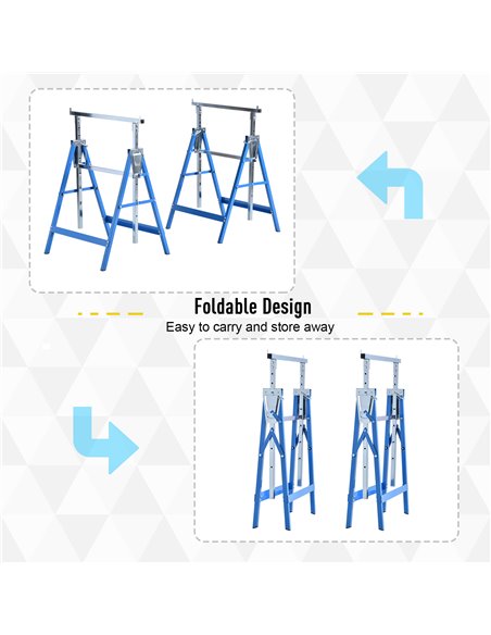 HOMCOM Set of 2 Adjustable Telescopic Builders Trestle DIY Steel Work Bench Carpenter Folding Saw Horse Tools Blue B40-015BU - pic 95956 | FastDaddyshop