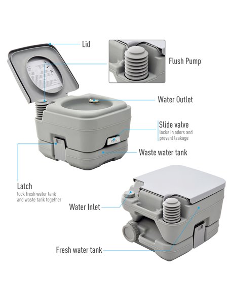 HOMCOM 10L Portable Travel Toilet Outdoor Camping Picnic with 2 Detachable Tanks & Push-button Operation, Grey B50-003 - pic 95963 | FastDaddyshop