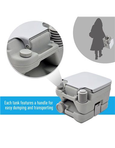 HOMCOM 10L Portable Travel Toilet Outdoor Camping Picnic with 2 Detachable Tanks & Push-button Operation, Grey B50-003