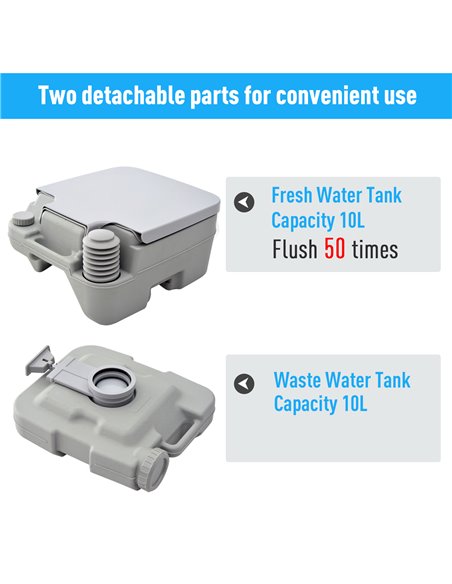 HOMCOM 10L Portable Travel Toilet Outdoor Camping Picnic with 2 Detachable Tanks & Push-button Operation, Grey B50-003 - pic 95965 | FastDaddyshop