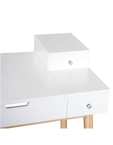 HOMCOM MDF,Pine Dressing Table Desk Flip-up Mirror Multi-purpose 2 Drawers Modern - White