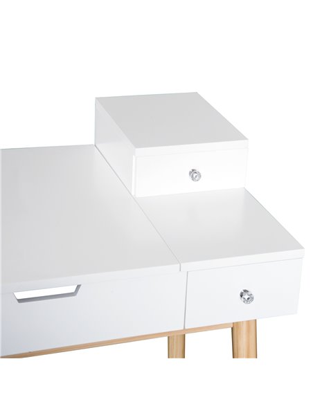 HOMCOM MDF,Pine Dressing Table Desk Flip-up Mirror Multi-purpose 2 Drawers Modern - White - pic 9597 | FastDaddyshop