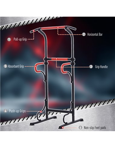 HOMCOM Steel Multi-Use Exercise Power Tower Pull Up Station Adjustable Height W/ Grips A91-105