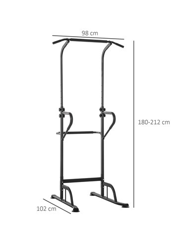 HOMCOM Pull Up Bar Multi-Function Height Adjustable Power Tower Dip Station Equipment A91-124