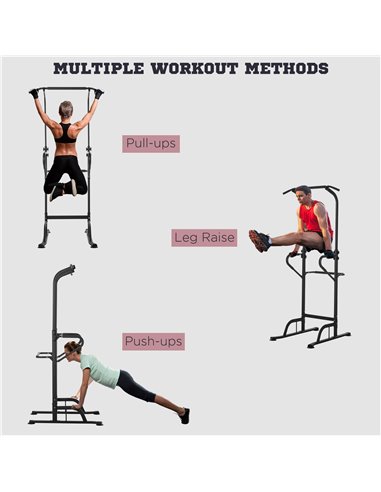 HOMCOM Pull Up Bar Multi-Function Height Adjustable Power Tower Dip Station Equipment A91-124