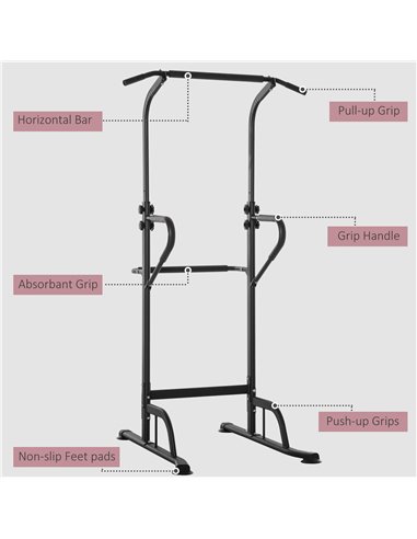 HOMCOM Pull Up Bar Multi-Function Height Adjustable Power Tower Dip Station Equipment A91-124