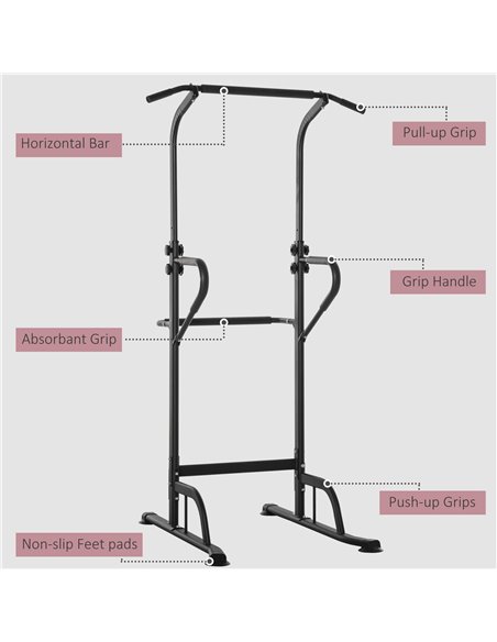 HOMCOM Pull Up Bar Multi-Function Height Adjustable Power Tower Dip Station Equipment A91-124 - pic 96019 | FastDaddyshop