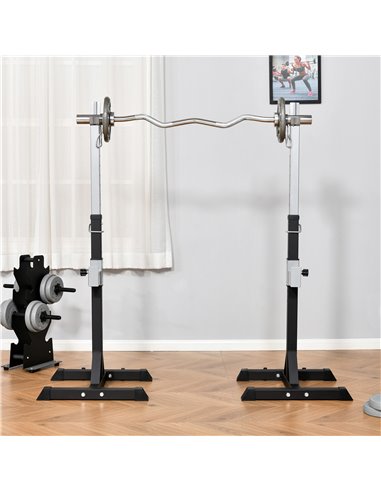 HOMCOM 2 Pairs Adjustable Barbell Squat Rack Portable Stand Weight Lifting Bench Press Home Gym w/ Wheels, Black A91-127