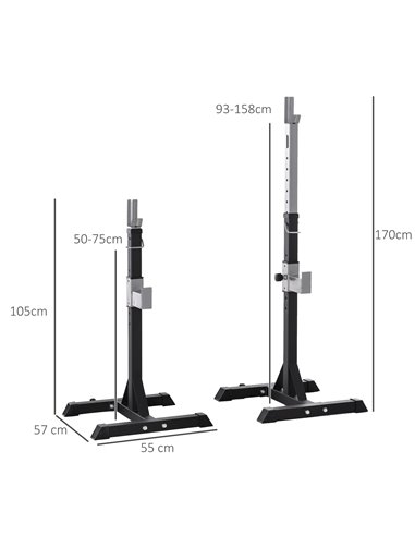 HOMCOM 2 Pairs Adjustable Barbell Squat Rack Portable Stand Weight Lifting Bench Press Home Gym w/ Wheels, Black A91-127