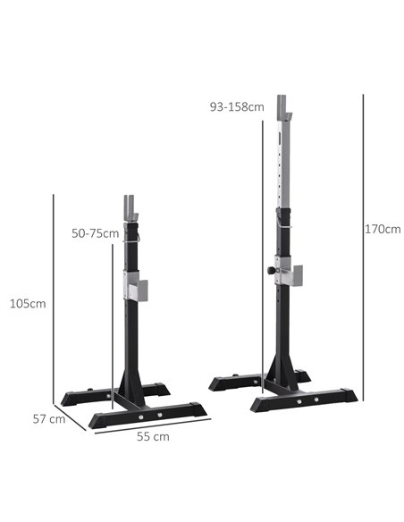 HOMCOM 2 Pairs Adjustable Barbell Squat Rack Portable Stand Weight Lifting Bench Press Home Gym w/ Wheels, Black A91-127 - pic 96034 | FastDaddyshop