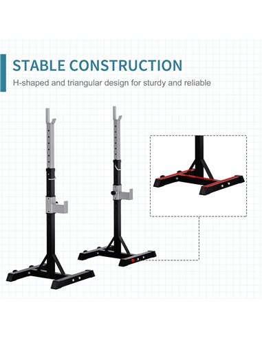 HOMCOM 2 Pairs Adjustable Barbell Squat Rack Portable Stand Weight Lifting Bench Press Home Gym w/ Wheels, Black A91-127