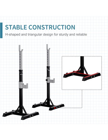 HOMCOM 2 Pairs Adjustable Barbell Squat Rack Portable Stand Weight Lifting Bench Press Home Gym w/ Wheels, Black A91-127 - pic 96035 | FastDaddyshop