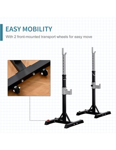 HOMCOM 2 Pairs Adjustable Barbell Squat Rack Portable Stand Weight Lifting Bench Press Home Gym w/ Wheels, Black A91-127