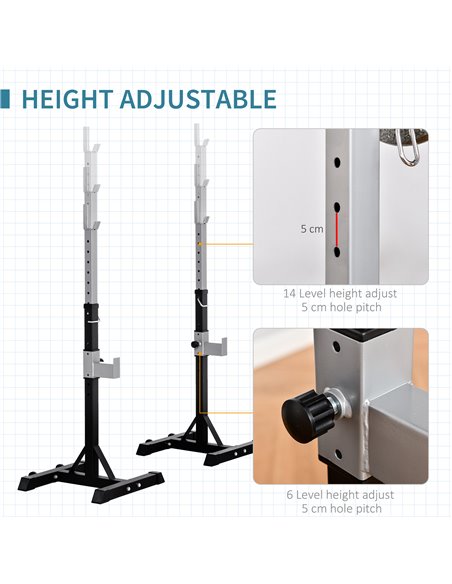 HOMCOM 2 Pairs Adjustable Barbell Squat Rack Portable Stand Weight Lifting Bench Press Home Gym w/ Wheels, Black A91-127 - pic 96038 | FastDaddyshop