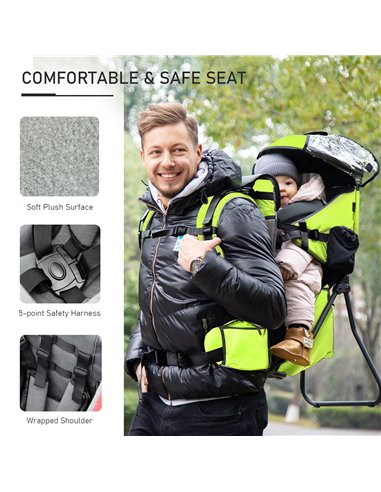 HOMCOM Baby Hiking Backpack Carrier Child Carrier with Ergonomic Hip Seat Detachable Rain Cover Adjustable Straps Stand for Todd