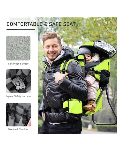 HOMCOM Baby Hiking Backpack Carrier Child Carrier with Ergonomic Hip Seat Detachable Rain Cover Adjustable Straps Stand for Todd - pic 96044 | FastDaddyshop