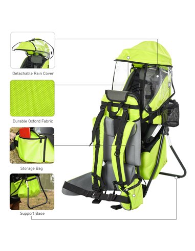 HOMCOM Baby Hiking Backpack Carrier Child Carrier with Ergonomic Hip Seat Detachable Rain Cover Adjustable Straps Stand for Todd
