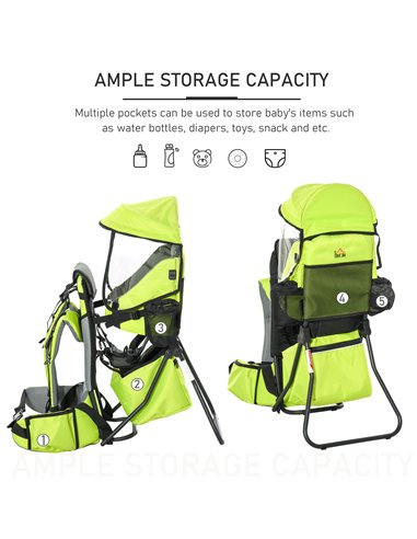 HOMCOM Baby Hiking Backpack Carrier Child Carrier with Ergonomic Hip Seat Detachable Rain Cover Adjustable Straps Stand for Todd