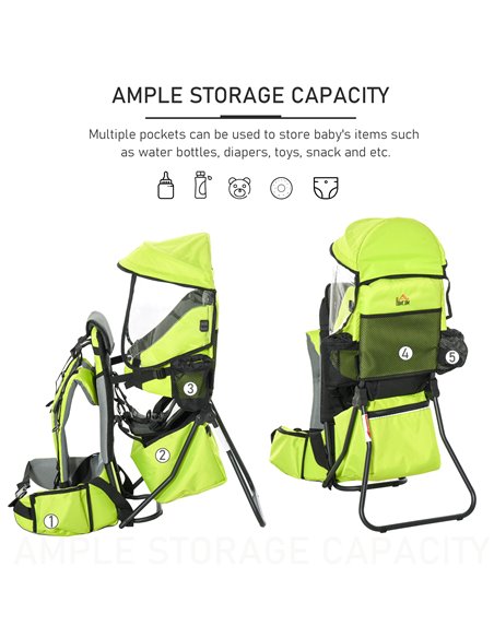 HOMCOM Baby Hiking Backpack Carrier Child Carrier with Ergonomic Hip Seat Detachable Rain Cover Adjustable Straps Stand for Todd - pic 96047 | FastDaddyshop