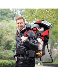 HOMCOM Baby Backpack Carrier Child Carrier with Ergonomic Hip Seat Detachable Rain Cover Adjustable Straps Stand for Toddlers Ag 2