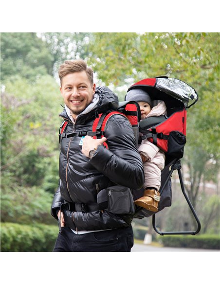 HOMCOM Baby Backpack Carrier Child Carrier with Ergonomic Hip Seat Detachable Rain Cover Adjustable Straps Stand for Toddlers Ag - pic 96051 | FastDaddyshop