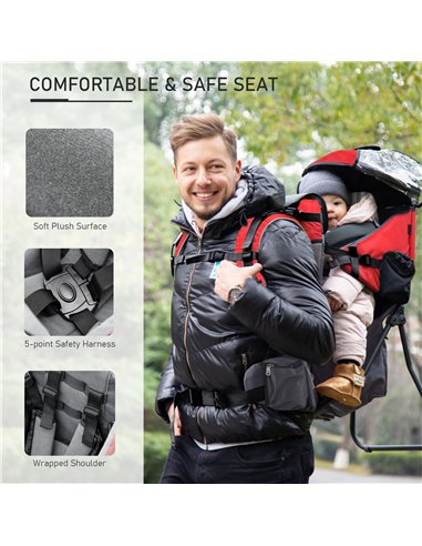 HOMCOM Baby Backpack Carrier Child Carrier with Ergonomic Hip Seat Detachable Rain Cover Adjustable Straps Stand for Toddlers Ag