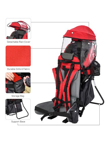 HOMCOM Baby Backpack Carrier Child Carrier with Ergonomic Hip Seat Detachable Rain Cover Adjustable Straps Stand for Toddlers Ag