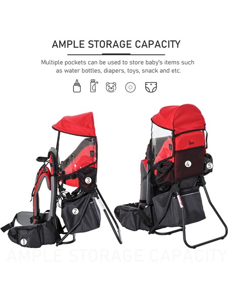 HOMCOM Baby Backpack Carrier Child Carrier with Ergonomic Hip Seat Detachable Rain Cover Adjustable Straps Stand for Toddlers Ag - pic 96056 | FastDaddyshop