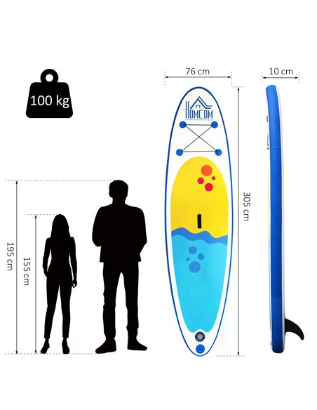 HOMCOM Inflatable Paddleboard: Adjustable Aluminium Paddle, Non-Slip Deck, Accessories & Carry Bag, Azure A33-008 - pic 96070 | FastDaddyshop