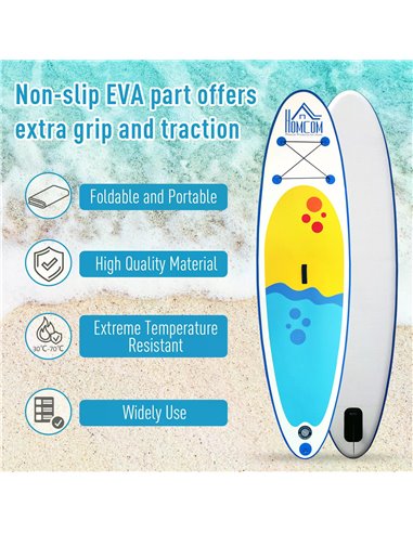 HOMCOM Inflatable Paddleboard: Adjustable Aluminium Paddle, Non-Slip Deck, Accessories & Carry Bag, Azure A33-008