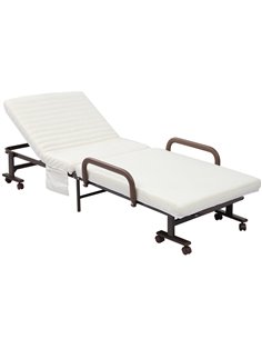 HOMCOM Folding Bed with 8cm Mattress, Portable Foldable Guest Bed with Adjustable Backrest, Metal Frame on Wheels, Brown 831-518