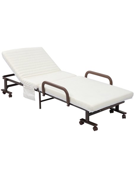 HOMCOM Folding Bed with 8cm Mattress, Portable Foldable Guest Bed with Adjustable Backrest, Metal Frame on Wheels, Brown 831-518 - pic 96086 | FastDaddyshop