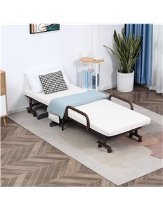 HOMCOM Folding Bed with 8cm Mattress, Portable Foldable Guest Bed with Adjustable Backrest, Metal Frame on Wheels, Brown 831-518 2