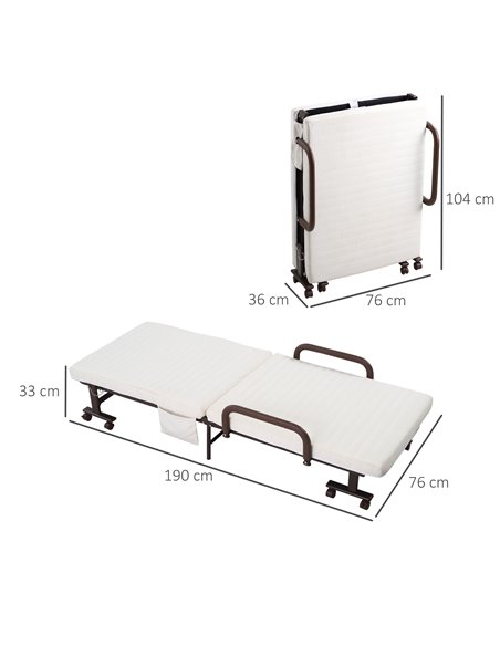 HOMCOM Folding Bed with 8cm Mattress, Portable Foldable Guest Bed with Adjustable Backrest, Metal Frame on Wheels, Brown 831-518 - pic 96088 | FastDaddyshop