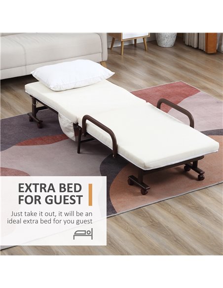 HOMCOM Folding Bed with 8cm Mattress, Portable Foldable Guest Bed with Adjustable Backrest, Metal Frame on Wheels, Brown 831-518 - pic 96089 | FastDaddyshop