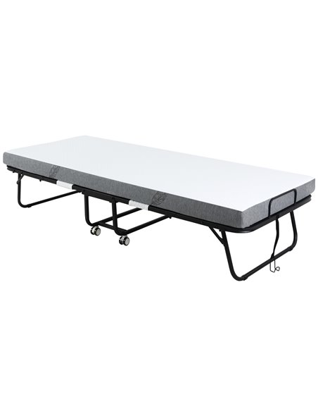 HOMCOM Folding Bed with 10cm Mattress, Portable Foldable Guest Bed with Sturdy Metal Frame on Wheels 831-516V70 - pic 96095 | FastDaddyshop