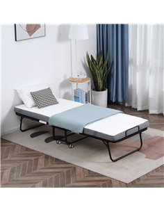 HOMCOM Folding Bed with 10cm Mattress, Portable Foldable Guest Bed with Sturdy Metal Frame on Wheels 831-516V70 2
