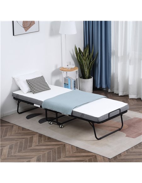 HOMCOM Folding Bed with 10cm Mattress, Portable Foldable Guest Bed with Sturdy Metal Frame on Wheels 831-516V70 - pic 96096 | FastDaddyshop