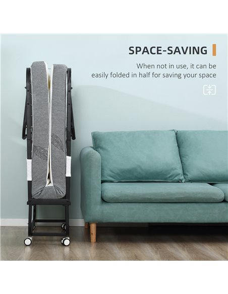 HOMCOM Folding Bed with 10cm Mattress, Portable Foldable Guest Bed with Sturdy Metal Frame on Wheels 831-516V70 - pic 96099 | FastDaddyshop