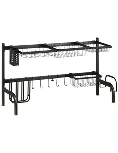 HOMCOM Space Saving 2 Tier Adjustable Dish Drainer Over The Sink Dish Drying Rack, Black 801-286V00BK