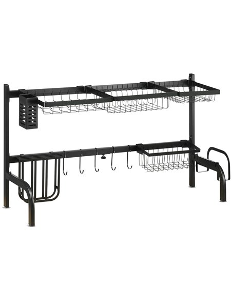 HOMCOM Space Saving 2 Tier Adjustable Dish Drainer Over The Sink Dish Drying Rack, Black 801-286V00BK - pic 96167 | FastDaddyshop