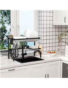 HOMCOM Space Saving 2 Tier Adjustable Dish Drainer Over The Sink Dish Drying Rack, Black 801-286V00BK 2