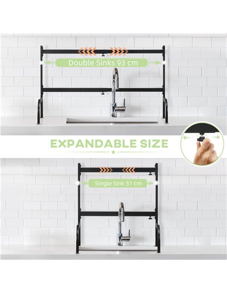 HOMCOM Space Saving 2 Tier Adjustable Dish Drainer Over The Sink Dish Drying Rack, Black 801-286V00BK - pic 96172 | FastDaddyshop