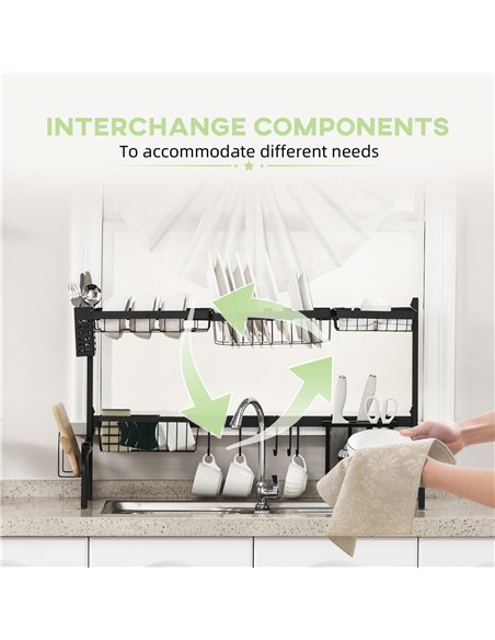 HOMCOM Space Saving 2 Tier Adjustable Dish Drainer Over The Sink Dish Drying Rack, Black 801-286V00BK - pic 96173 | FastDaddyshop