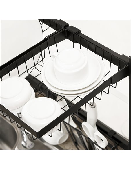 HOMCOM Space Saving 2 Tier Adjustable Dish Drainer Over The Sink Dish Drying Rack, Black 801-286V00BK - pic 96175 | FastDaddyshop