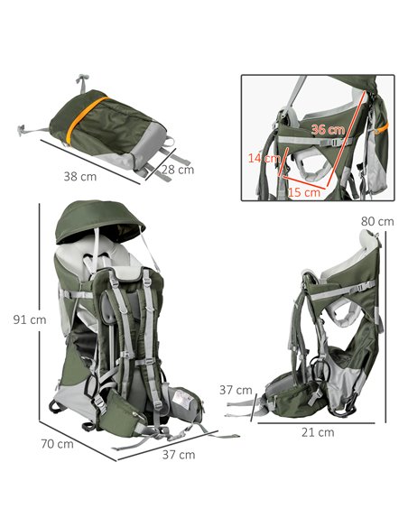 HOMCOM Toddler Hiking Backpack Carrier with Removable Small Bag, Outdoor Child Carrier with Stand, Rain Cover, Sunshade Shield,  - pic 96178 | FastDaddyshop