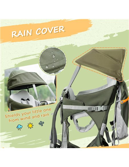 HOMCOM Toddler Hiking Backpack Carrier with Removable Small Bag, Outdoor Child Carrier with Stand, Rain Cover, Sunshade Shield,  - pic 96180 | FastDaddyshop