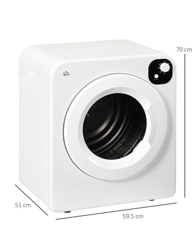 HOMCOM 6kg Vented Tumble Dryer, Freestanding, Wall Mounted, Stackable, Portable Dryer with 7 Programmers, White 853-025V70WT