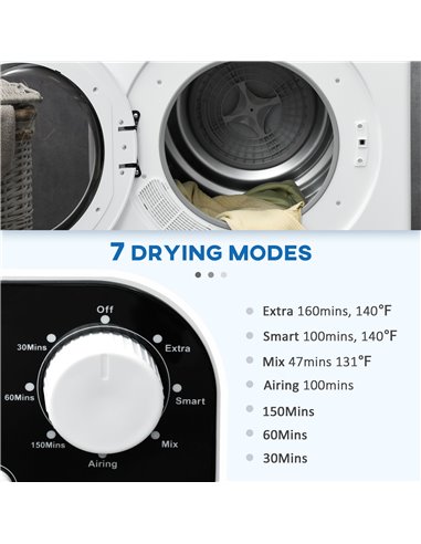 HOMCOM 6kg Vented Tumble Dryer, Freestanding, Wall Mounted, Stackable, Portable Dryer with 7 Programmers, White 853-025V70WT