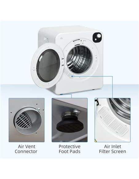 HOMCOM 6kg Vented Tumble Dryer, Freestanding, Wall Mounted, Stackable, Portable Dryer with 7 Programmers, White 853-025V70WT - pic 96199 | FastDaddyshop